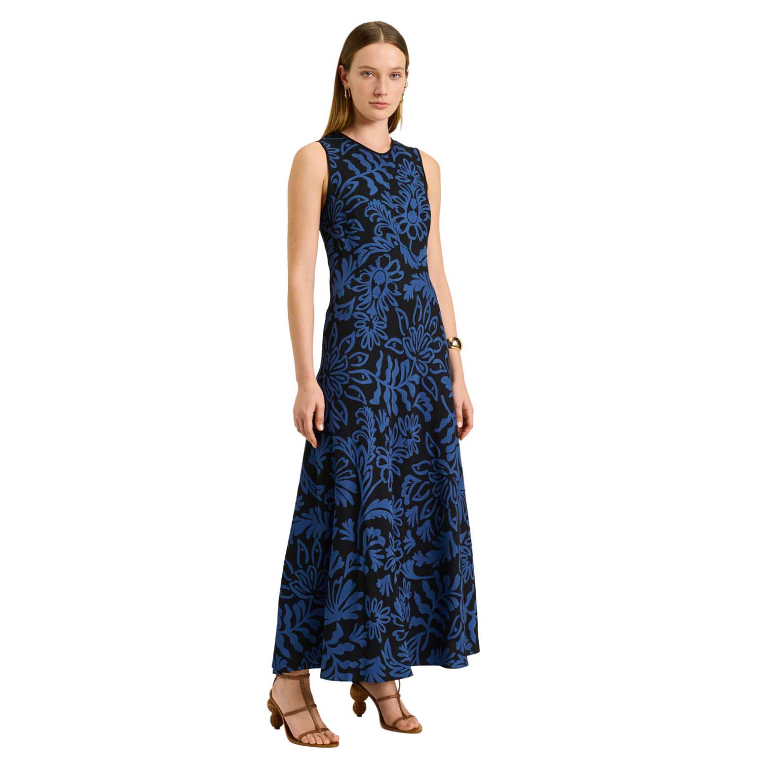 Veronika Maine Blue Petite Filigree Empire Midi Dress